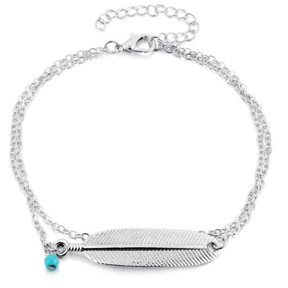 Feather Motif Ankle Bracelet Silver Gold